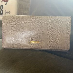 St. John Leather Clutch Gray/Tan Reptile Snake Print Wallet Bill Organizer